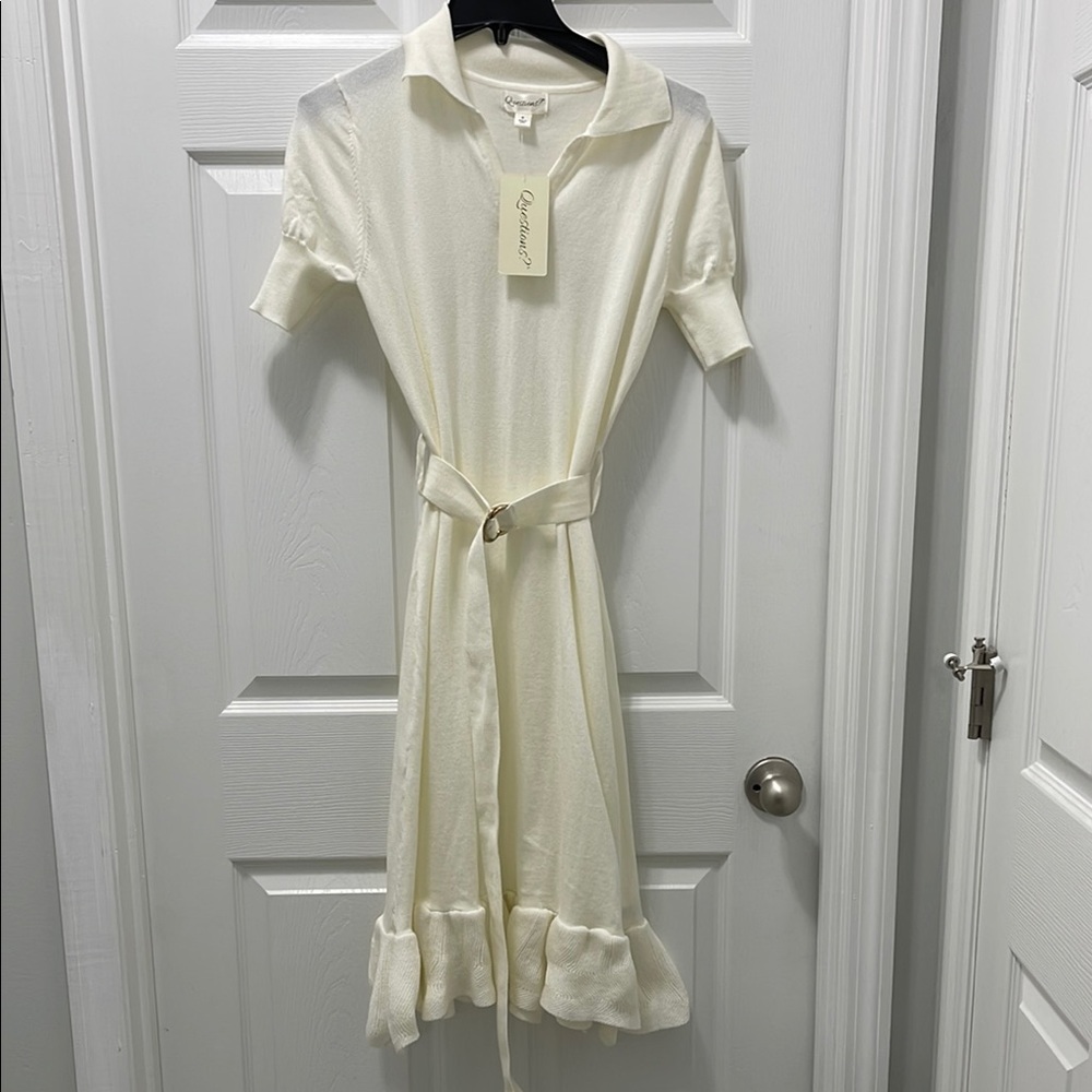 Elegant Cream Dress with Belt